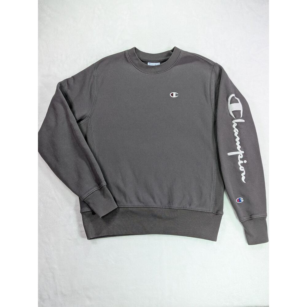 Champion Sz M Gray Reverse Weave Crewneck Heavyweight Embroid Sweatshirt VTG Y2K